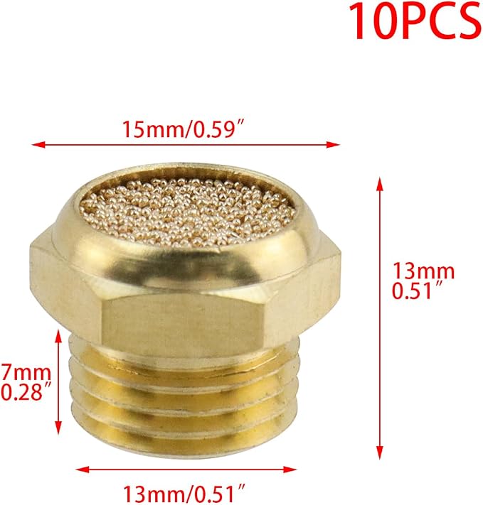 Wealrit 10 PCS Pneumatic Exhaust Mufflers, 1/4" Male Thread Hex Copper Air - Image 2