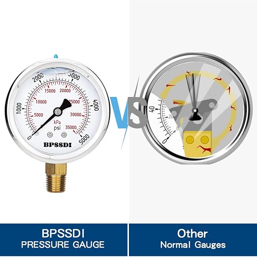 0-5000 Psi Glycerin Liquid Filled Hydraulic High Pressure Gauge, 2.5" Dial Size - Image 3