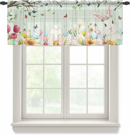 Easter Sheer Valances for Windows 54"x18", Light Filtering Kitchen Curtains by Unknown