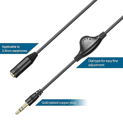 PChero 3.5mm Headphone Extension Cable with Volume Control, 3.3FT Male to Female Stereo Audio Jack Extender Aux Extension Adapter Cord for Headset Earphones Smartphones Tablets MP3 Players