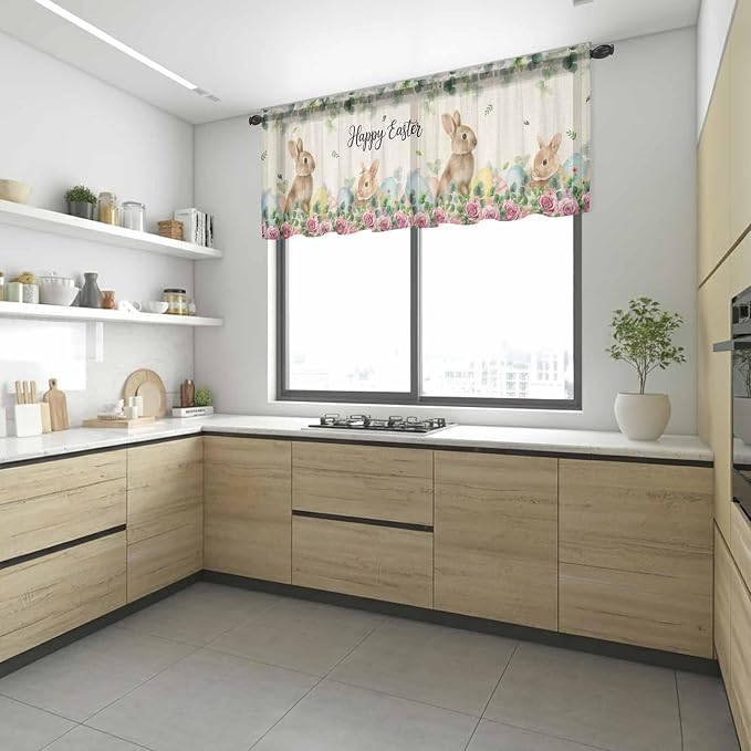 Easter Sheer Valances for Windows 60"x18", Light Filtering Kitchen Curtains - Image 6