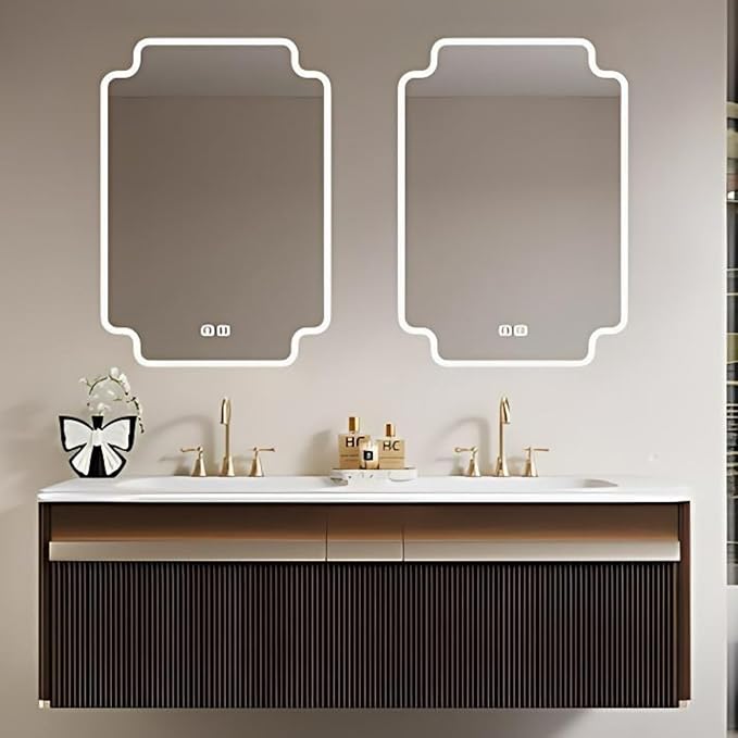 Bathroom Vanity with Double Sink - Bathroom Cabinet Vanity Including Grille Shaped Panel | Bathroom Vanity Double Sink, Soft Light LED Lights & Smart Defogging Mirror (Mirror, 60IN)