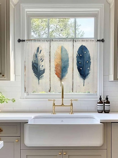 Sheer Curtains 45 Inch Length, Boho Ombre Vintage Wooden Grain Privacy Voile - Image 3