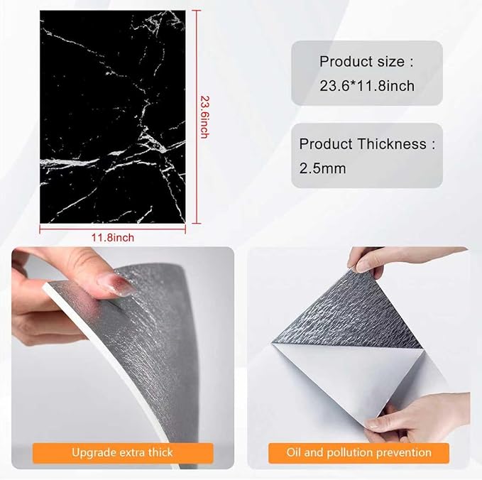 Wall Panels Peel and Stick，PVC imitation artificial marble tiles sticker，30 pcs 23.6" L x 11.8" W，Heat-Resistant Backsplash Tile，Ideal for Kitchen Bathrooms Living Rooms Bedrooms. (Lapis Niger, 30pcs)
