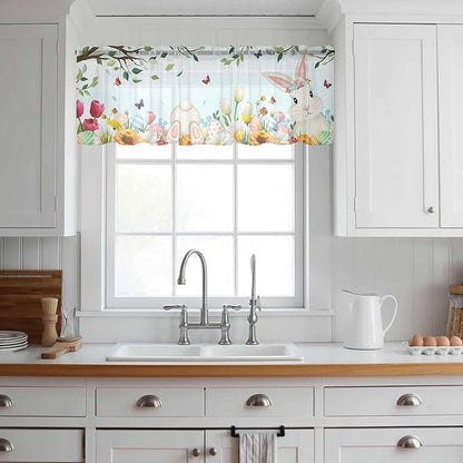 Easter Sheer Valances for Windows 42"x12", Light Filtering Kitchen Curtains - Image 3