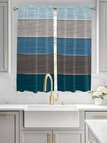 Retro Farm Blue Gray Wood Grain Window Valance Curtains, Rustic Wooden Plank - Image 3