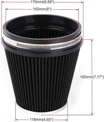 MUGE RACING 6" 152 mm High Flow Inlet Air Filter, Air Intake Cone Filter - Image 6