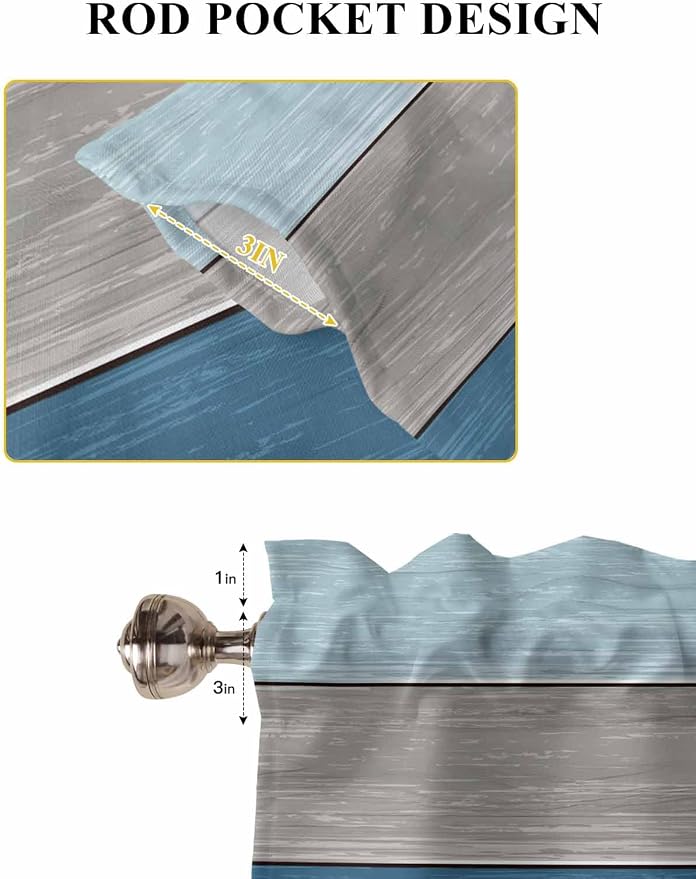 Retro Farm Blue Gray Wood Grain Window Valance Curtains, Rustic Wooden Plank - Image 5