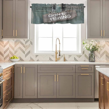 Gone Fishing Valances for Windows, Bronze Wood Grain Kitchen Valance Light - Image 4