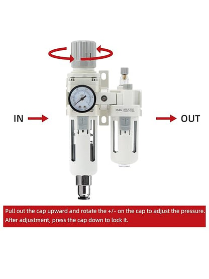 3/8" PT Compressed Air Filter Regulator Lubricator Combo Water/Oil Trap - Image 4