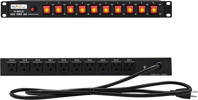 10-Outlet 1U Rack Mount Power Strip by ThePoEstore