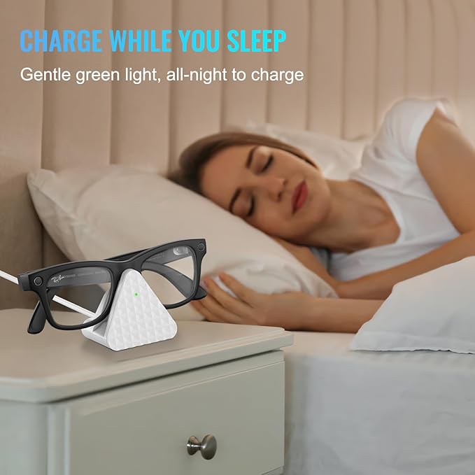 Charging Stand Dock Compatible with Ray-Ban Meta Smart Glasses - Glasses Charger for Wayfarer, Headliner, Skyler, Renewed, Oakley Meta HSTN, Portable Smart Glasses Charger Dock with Adapter (White)