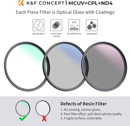 K&F Concept 55mm UV/CPL/ND Lens Filter Kit-18 Multi-Layer Coatings, UV Filter + - Image 2