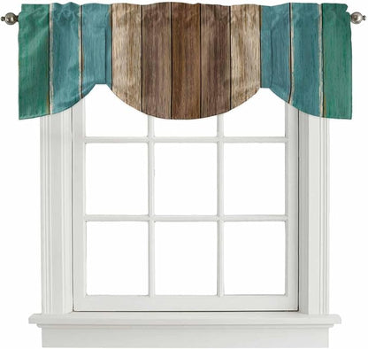 Teal Blue Brown Tie Up Valance Curtains by Unknown