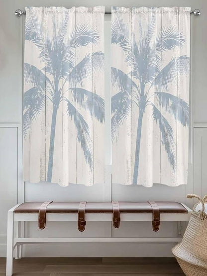 Summer Coconut Tree on Vintage Wood Grain Window Valance Curtains, Seaside - Image 2
