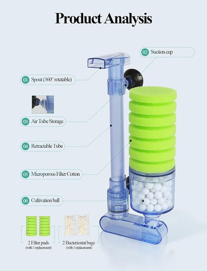 UPETTOOLS 10-40 Gla Aquarium Sponge Filter Ultra Quiet Aquarium Air Pump Bio - Image 3