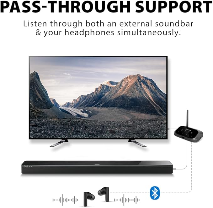 Avantree Oasis Plus 2 Bluetooth 5.3 Transmitter for TV w/Optical or AUX Output, Wireless Adapter for Headphones/Speaker, aptX-Adaptive, Remote Volume Control, Soundbar Passthrough