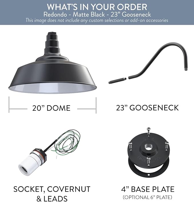 Steel Lighting Co. Large Outdoor Barn Light | Gooseneck Light Fixture | Made in America from 18-Gauge Steel | 20" Dome | 23" Gooseneck Matte Black Exterior/White Interior