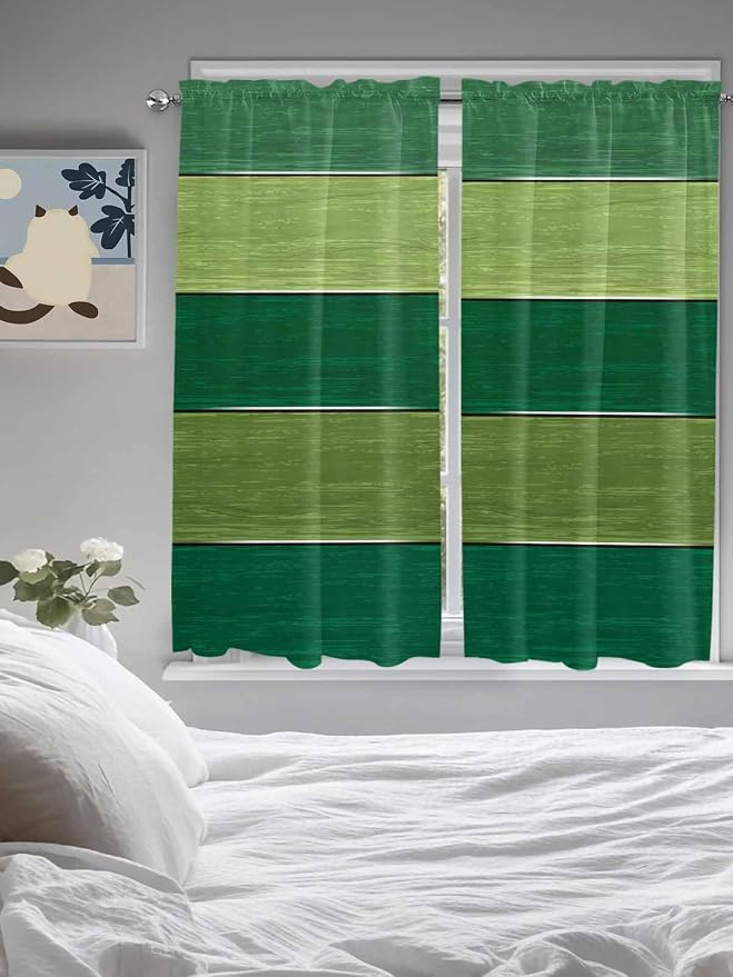 Farm Retro Green Wood Grain Window Valance Curtains, Rustic Wooden Plank - Image 5