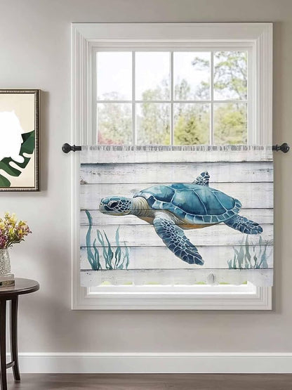 Sheer Curtains 54 Inch Length, Sea Turtle Blue Semi Sheer Curtains Light - Image 2