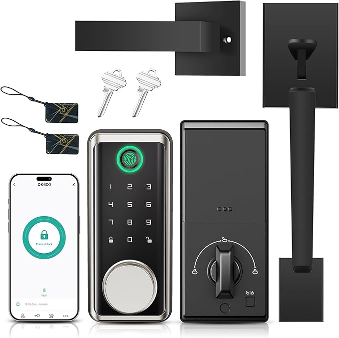 Keyless Entry Door Lock Deadbolt with Handle Set, Smart Locks for Front Door, Digital Door Lock with Keypad Set, Door Code Lock with Touchscreen, Compatible with Alexa, Satin Nickel