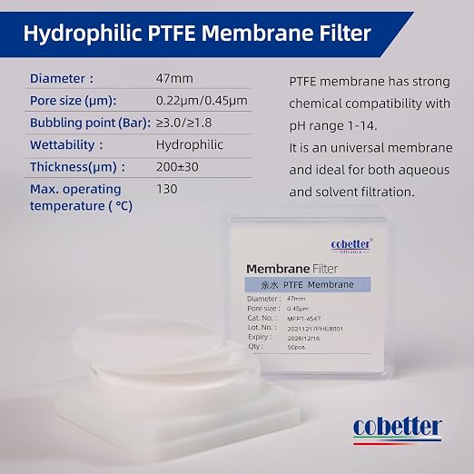 100 Pieces/Pack PTFE Disc Membrane Filters Hydrophilic 47mm Diameter 0.45µm - Image 2