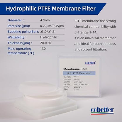 100 Pieces/Pack PTFE Disc Membrane Filters Hydrophilic 47mm Diameter 0.22µm - Image 2