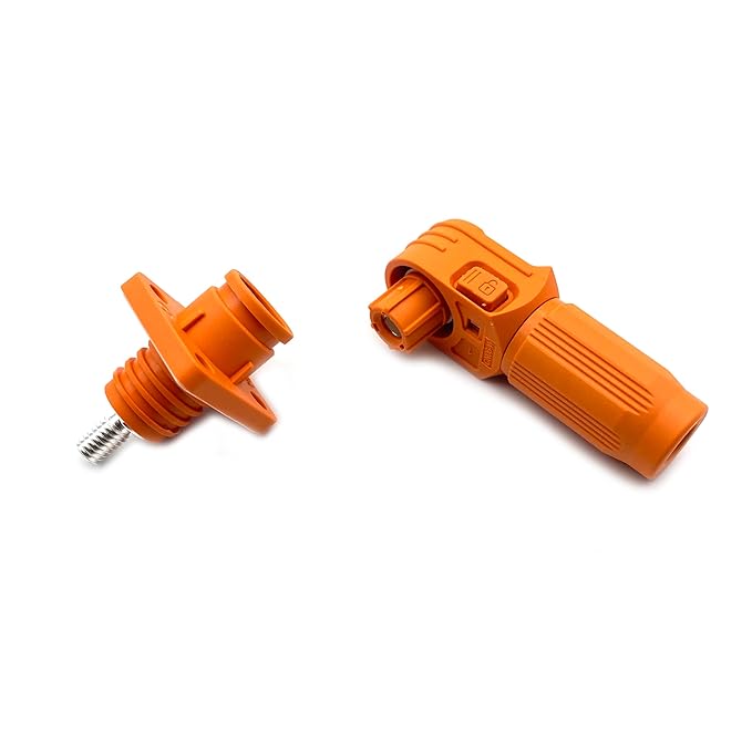 70A Battery Energy Storage Connector, 10mm² High Current Connectors IP67 Waterproof Stud Wiring Power Adapter Quick Plug Terminal Right Angle Plug and Socket (1000V Orange)