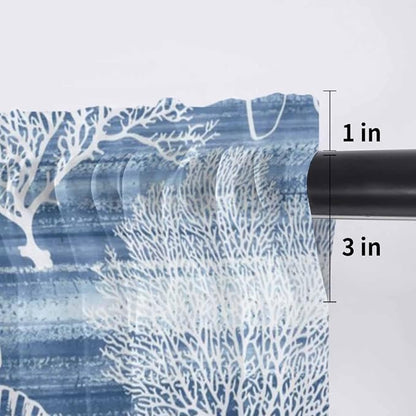 Navy Blue Retro Summer Sheer Valance Curtains, Sea Turtle Starfish Coral Ocean - Image 7