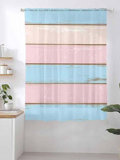 Sheer Curtains 63 Inch Length, Farmhouse Country Shabby Striped Privacy Voile - Image 2