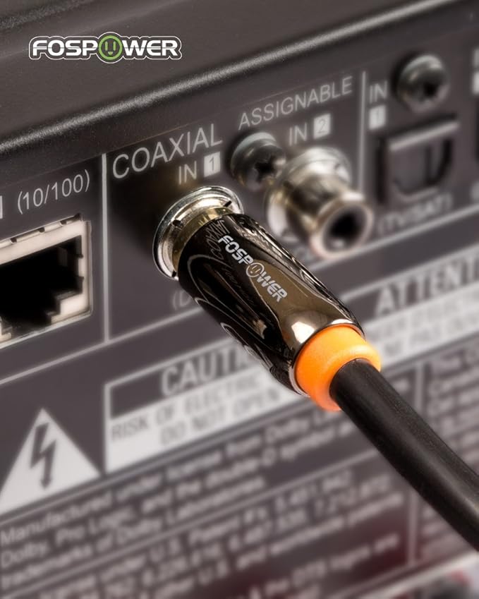 FosPower Digital Audio Coaxial Cable [24K Gold Plated Connectors] Premium S/PDIF RCA Male to RCA Male for Home Theater, HDTV, Subwoofer, Hi-Fi Systems - 3ft