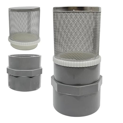 1/2" inch stainless steel filter cover connected to 1/2" grey pvc filter DN15 by AIMCOCO