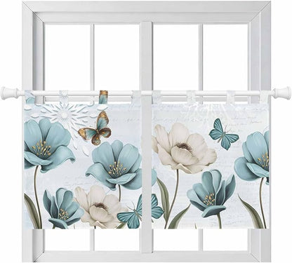 Blue Tulips Kitchen Curtains 24 Inch Length, Small Window Curtains Tab Top by Unknown