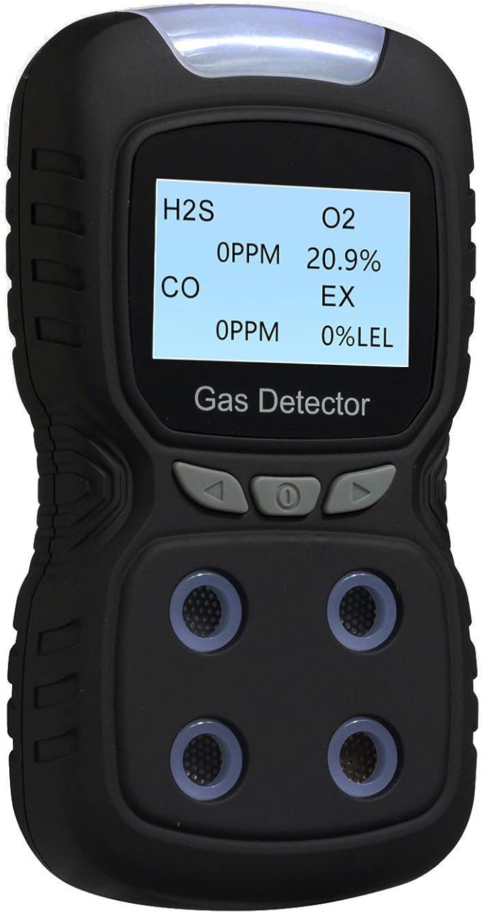 Vzmcov 4 in 1 Gas Detector, Rechargeable Portable 4 in 1 Gas Clip 4-Gas Monitor Meter Tester Analyzer Sound Light Shock