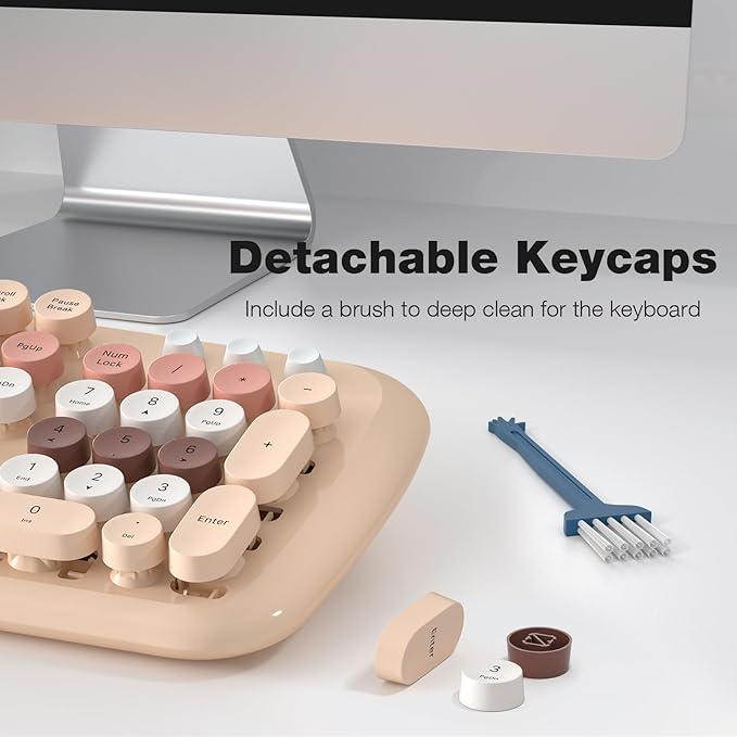 MOFII Wireless Keyboard and Mouse Combo, 2.4G Full-Size Retro Typewriter Computer Keyboard and 3 Level Adjustable Wireless Mouse for Windows, Mac OS Desktop/Laptop/PC-Milk Tea Colorful