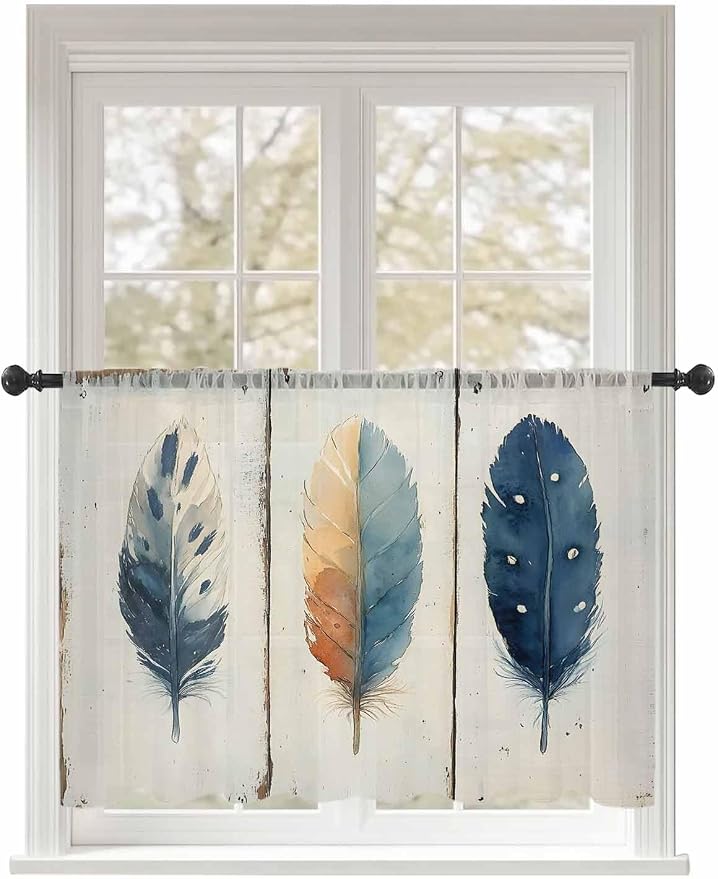Sheer Curtains 45 Inch Length, Boho Ombre Vintage Wooden Grain Privacy Voile by Unknown