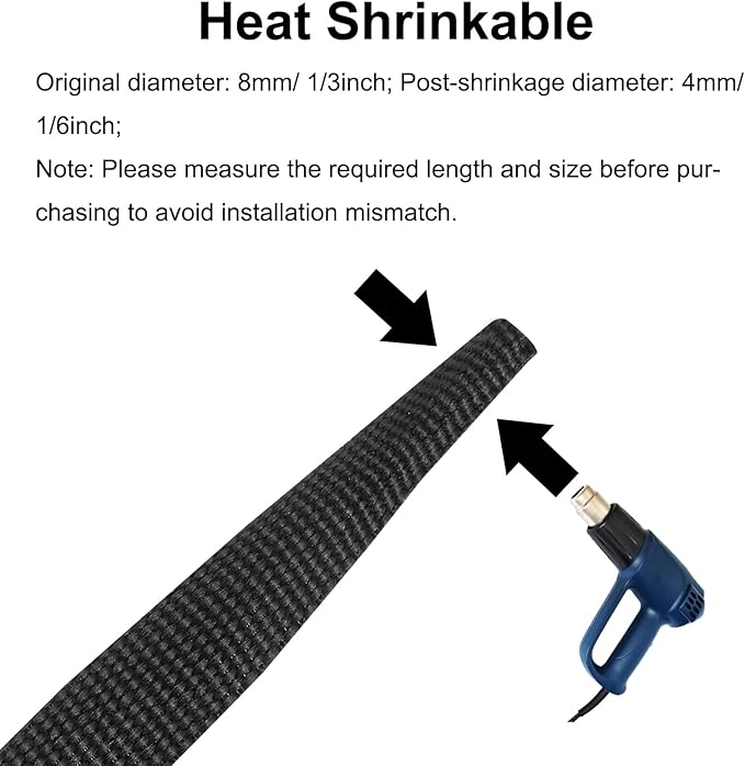 MECCANIXITY Braided Cable Sleeves Heat Shrinkable Fabric Sleeving, 5/16" 40ft Black 2:1 Ratio Heat Shrinkable Cord Protector for Harness Cable, Network Cable Protection, Cable Management