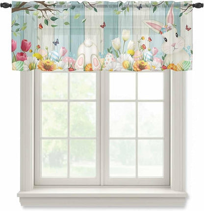 Easter Sheer Valances for Windows 60"x18", Light Filtering Kitchen Curtains by Unknown