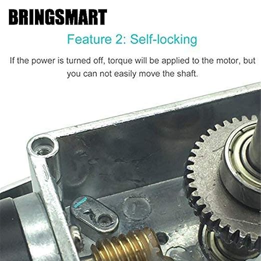 BRINGSMART A58SW31ZY 12V DC Worm Gear Motor Self-Locking Reversed Mini Turbine Geared Motor for DIY Robot Rotating Table Door Lock Curtain Machine (12V 260rpm)