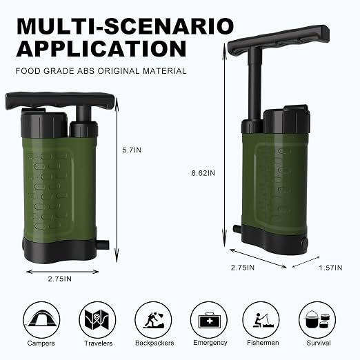 Portable Water Filter Pump, 0.01 Micron Manual Survival Water Purifier - Image 6