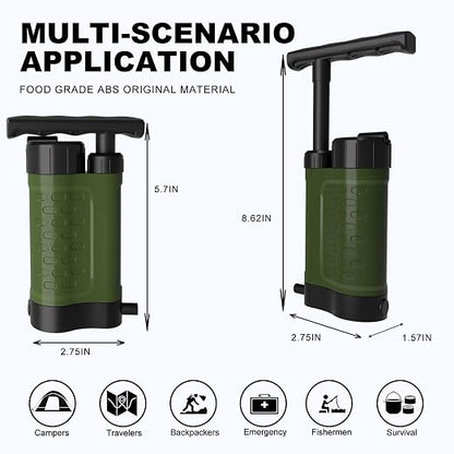 Portable Water Filter Pump, 0.01 Micron Manual Survival Water Purifier - Image 6