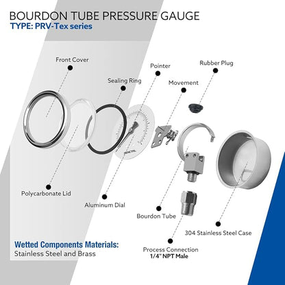 SENCTRL 0-15 Psi Low Pressure Gauge, 1/4 Npt Lower Mount, Waterproof, Stainless - Image 4