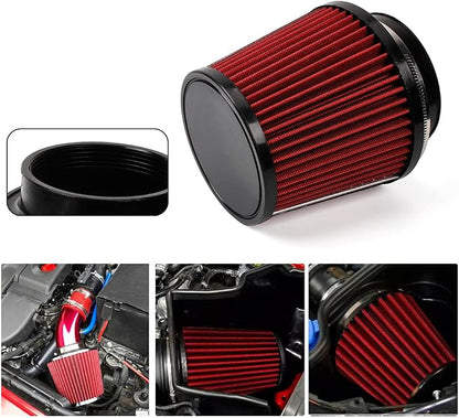 Red 3" 76mm Inlet Cone Replacement Dry Air Filter High Flow Car Performance - Image 4