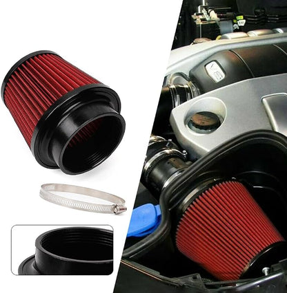 Red 4" 100mm Inlet Cone Replacement Dry Air Filter High Flow Car Performance - Image 6