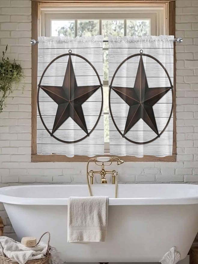Vintage Farm Western Star Window Valance Curtains, 2 Panel - Image 6