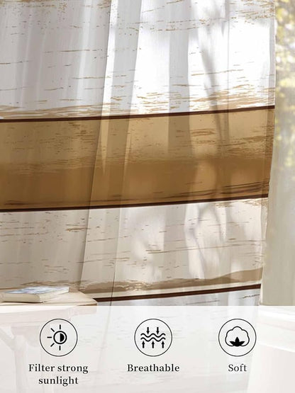 Sheer Curtains 84 Inches Long, Vintage Country Geometric Striped Privacy Voile - Image 6