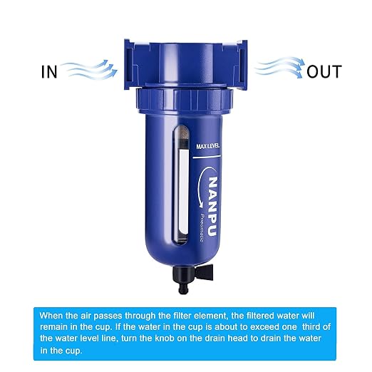NANPU 1/4" NPT Compressed Air Filter, Zinc Alloy, 5 Micron Brass Element - Image 4