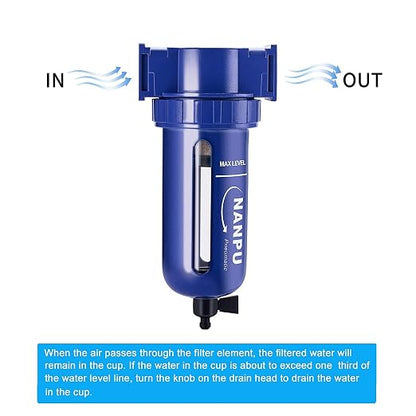 NANPU 1/4" NPT Compressed Air Filter, Zinc Alloy, 5 Micron Brass Element - Image 4