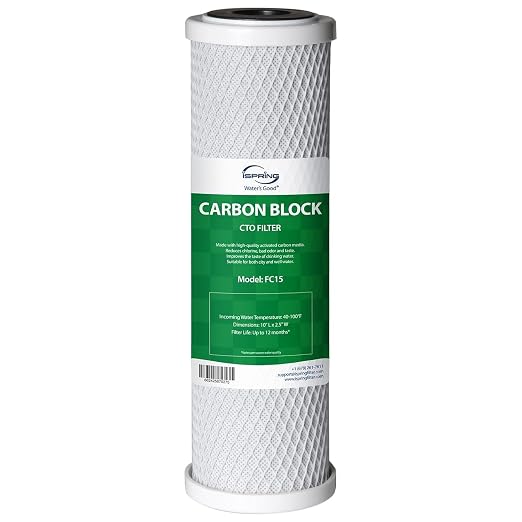 iSpring FC15 5 Micron 10" Replacement CTO Carbon Block Water Filter Cartridge by iSpring