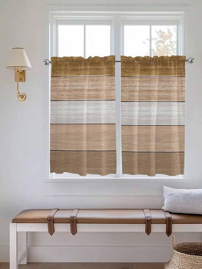 Retro Farm Wood Board Window Valance Curtains, 2 Panel - Image 3